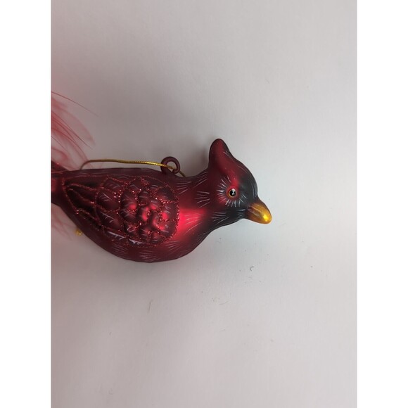 Cardinal Bird Christmas Ornament Red Feather Tail  Blown Glass Dept 56 - Picture 2 of 3